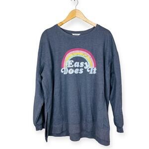 WILDFOX Gray Rainbow Easy Does It Pullover Sweatshirt XL Crewneck Baggy Oversize